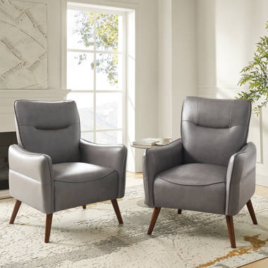 Wade Logan Amiriya Faux Leather Armchair Set of 2 Fabric OR Leather Type Grey Velvet Accent Chairs